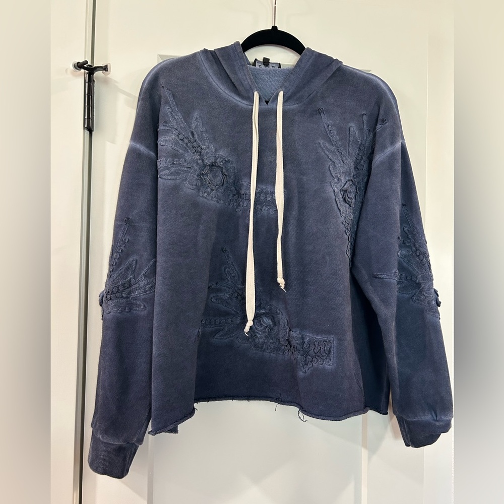 POL—Women's Blue Hoodie with Embroidered Details